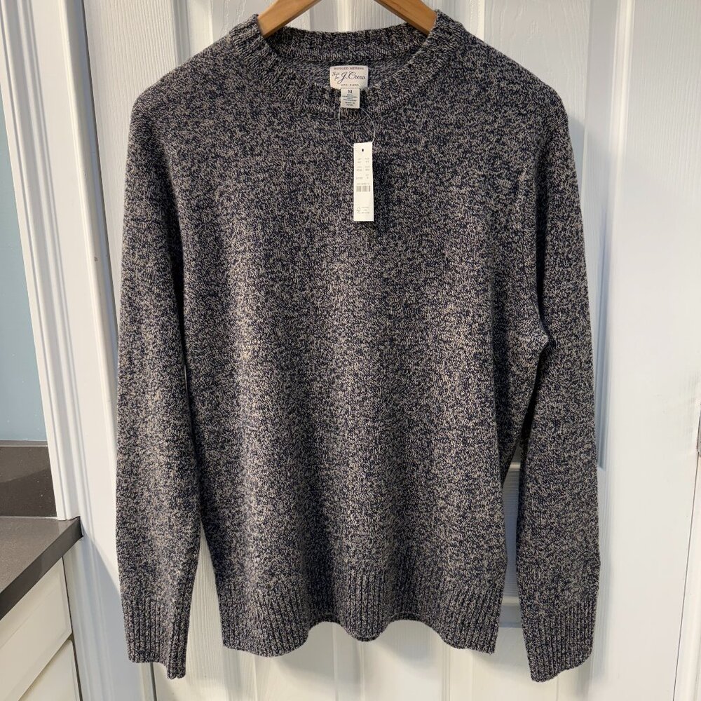 NWT J. Crew Merino Wool Blend Blue Tan Marled Crewneck Sweater Size Medium